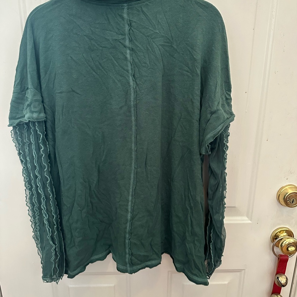 Free People Green Ruffled Sweatshirt - Picture 2 of 5